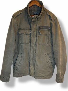 G.H. Bass Utility Jacket Mens Large Olive Green Military Field Coat Cotton
